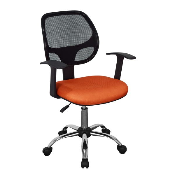 Lust home office chair in black mesh orange fabric chrome base.