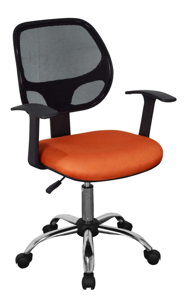 Lust home office chair in black mesh orange fabric chrome base.