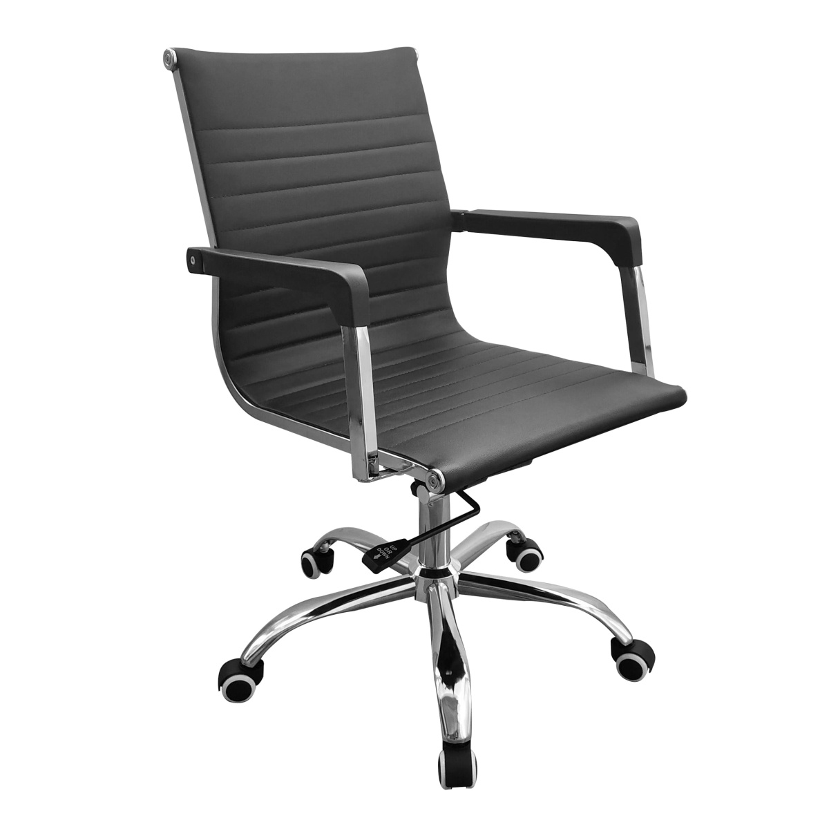 Lust home office chair contour in black faux leather chrome base.