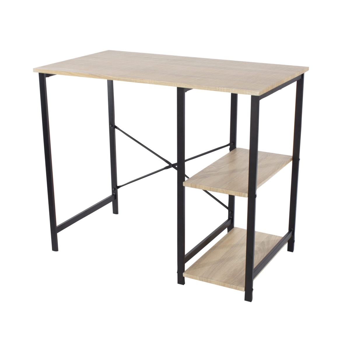 Lust Study Desk Side Storage Oak Effect Top Black Metal Legs.