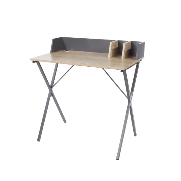 Lust Study Desk Oak Effect Top Grey Metal Cross Legs.