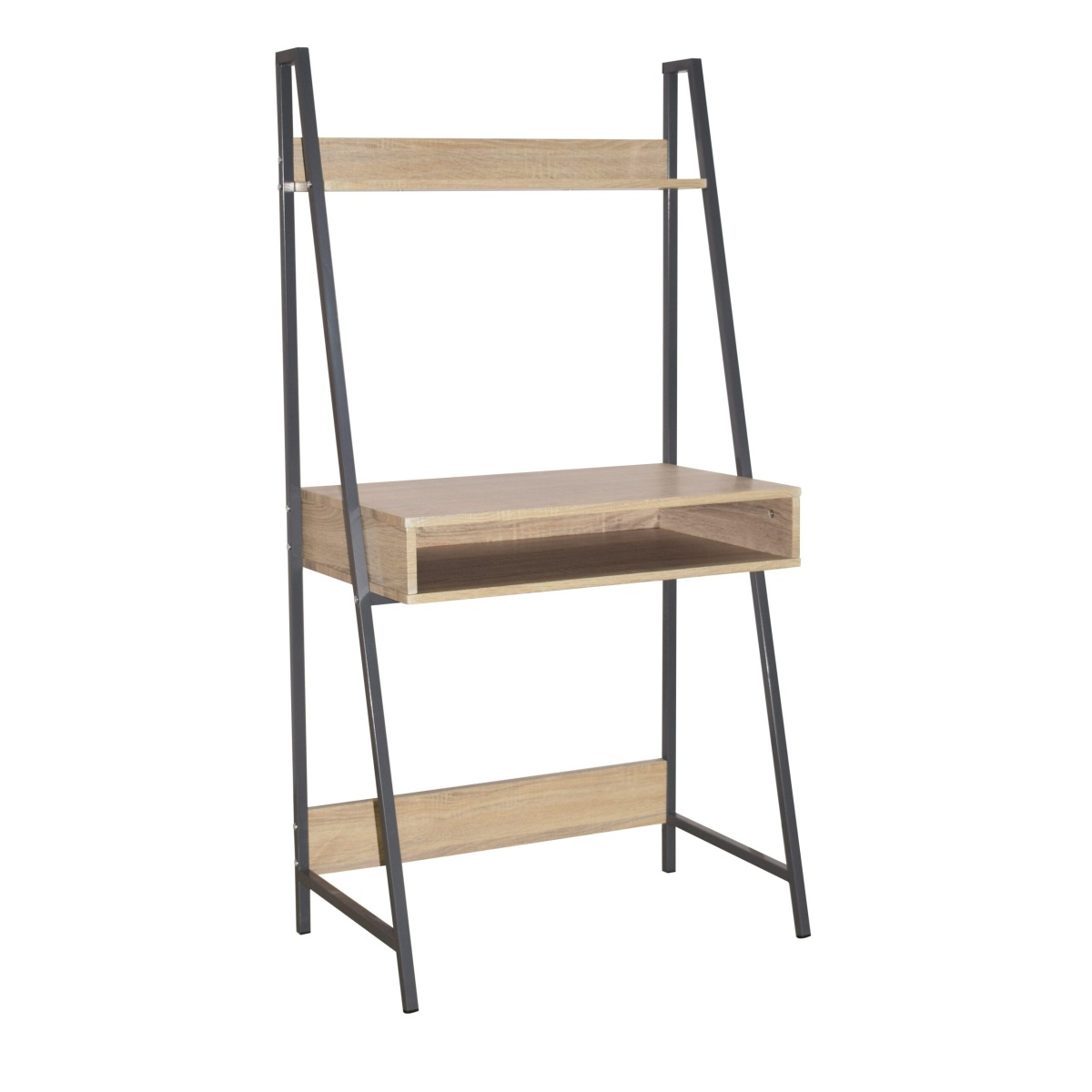 Lust Ladder Bookcase Desk Oak Effect Grey Metal Frames.