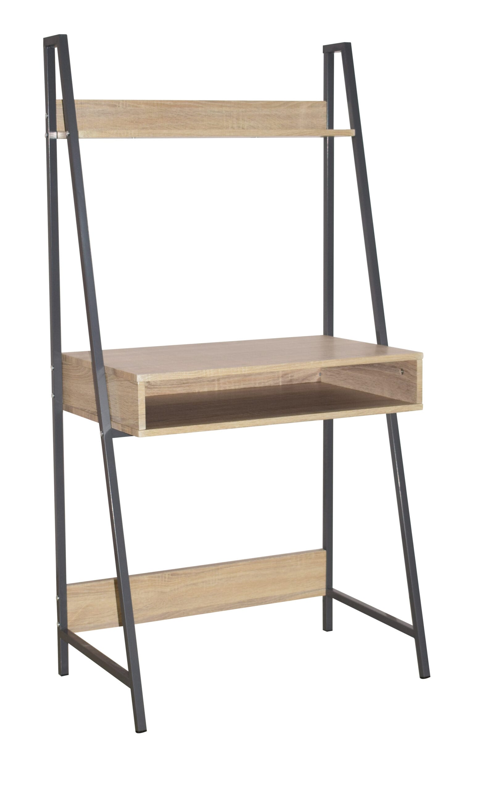 Lust Ladder Bookcase Desk Oak Effect Grey Metal Frames