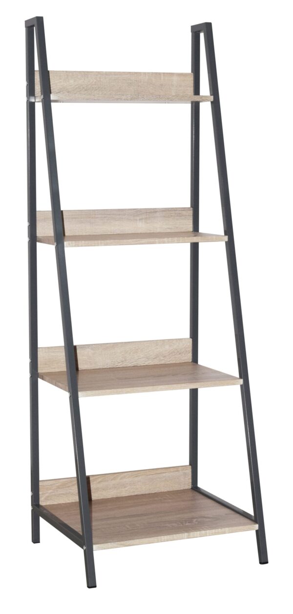 Lust Ladder Bookcase Unit Oak Effect Grey Metal Frames.