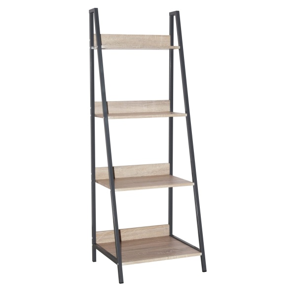 Lust Ladder Bookcase Unit Oak Effect Grey Metal Frames.