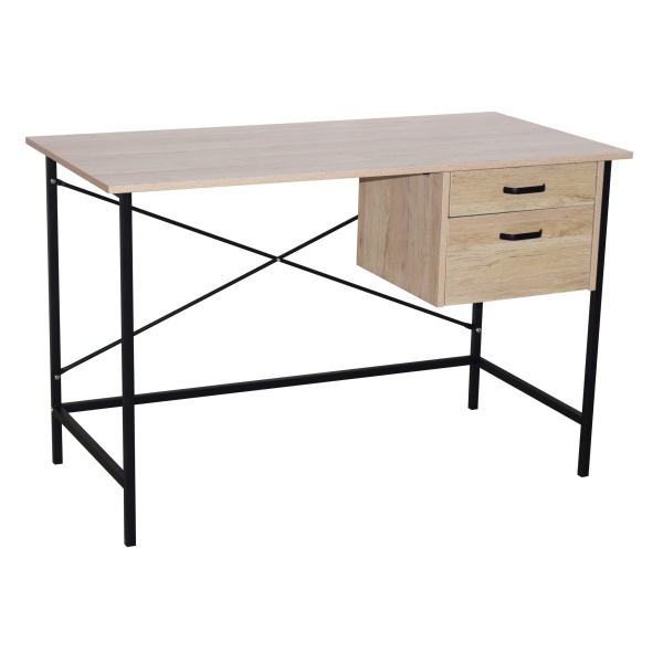 Lust 2 Drawer Desk Oak Effect Grey Metal Legs.