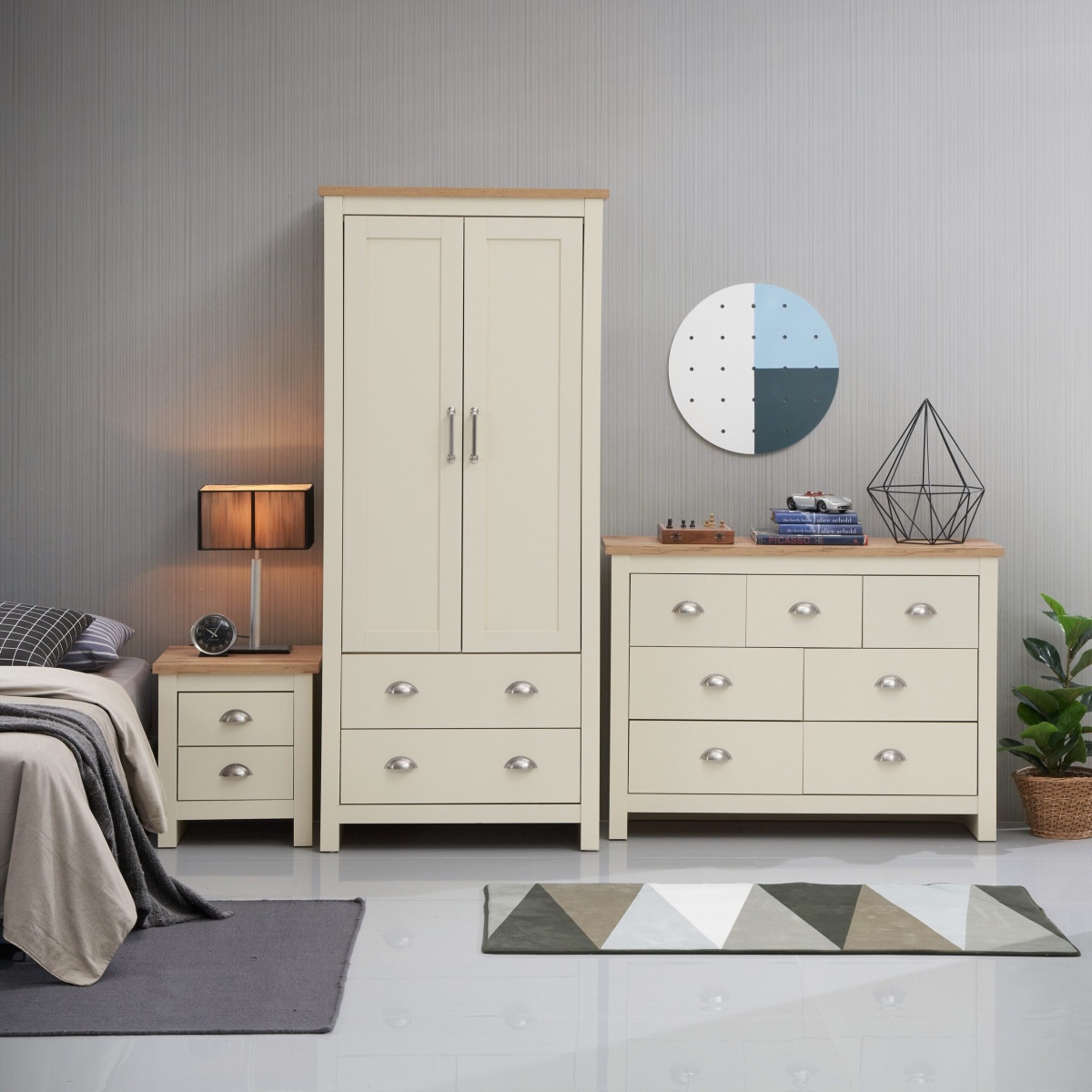 Cisnon Cream 3 Piece Set (2 Door Wardrobe