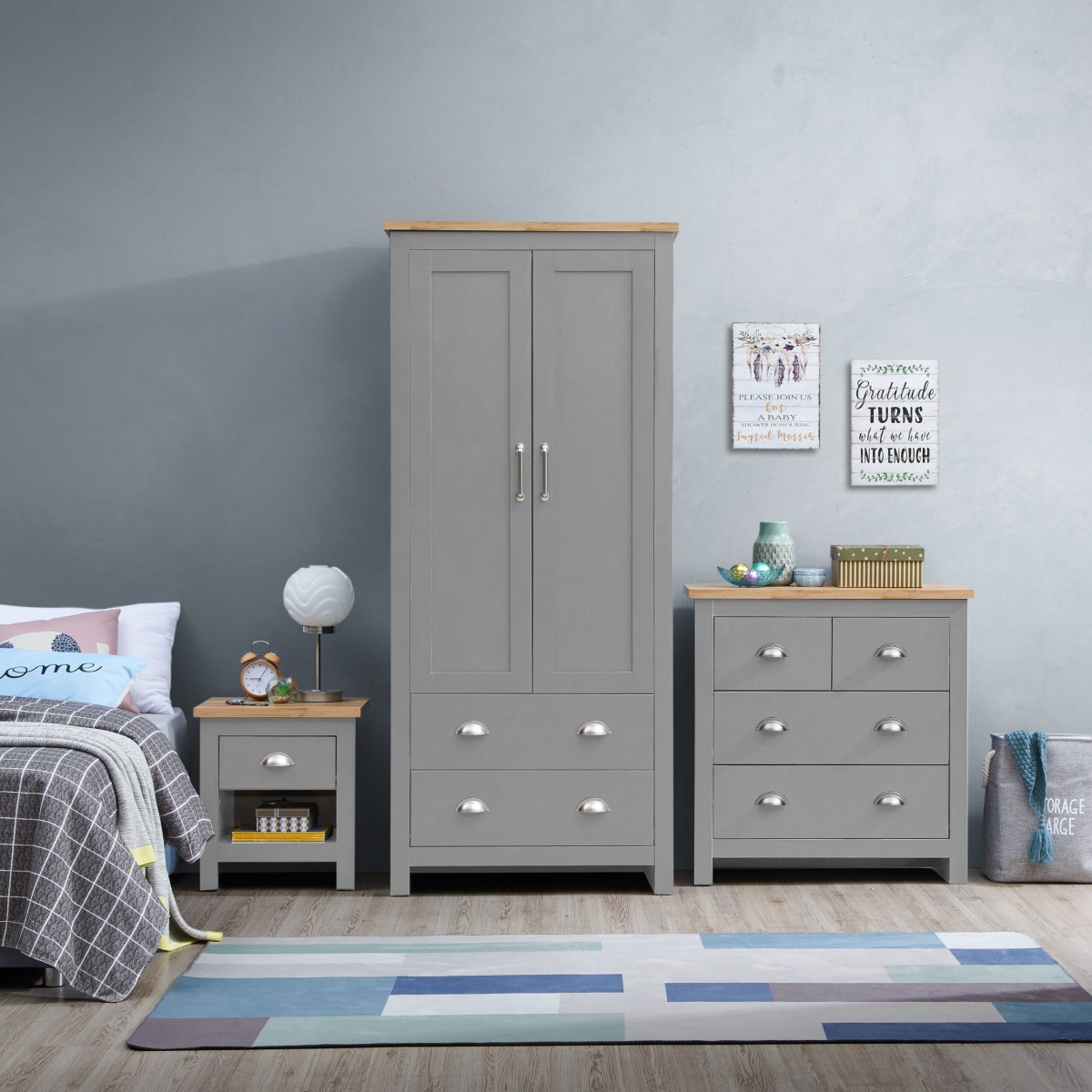 Cisnon Light Grey 3 Piece Set (2 Door Wardrobe