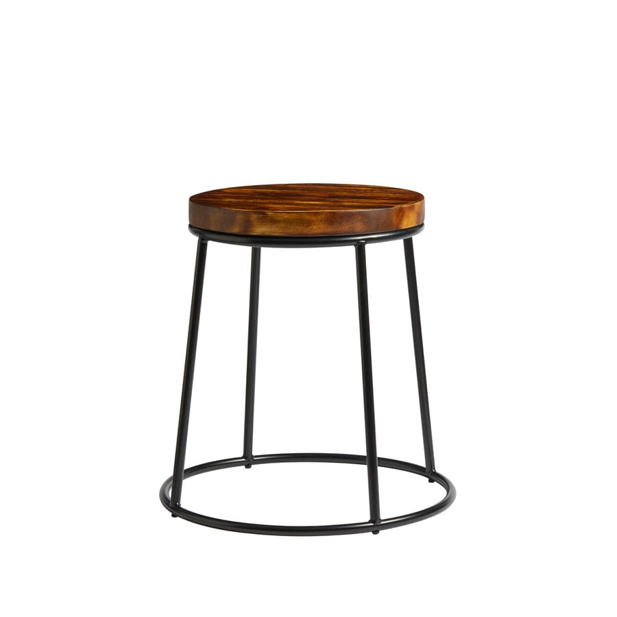 Max 45 Low Stool - Black - Rustic Aged Wooden Seat Pad.