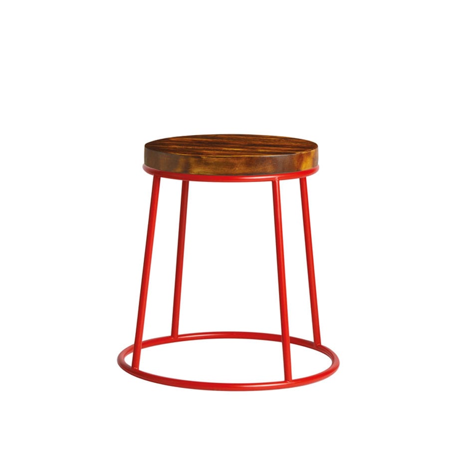 Max 45 Low Stool - Red - Rustic Aged Wooden Seat Pad.