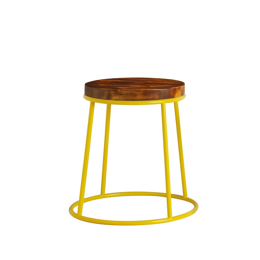 Max 45 Low Stool - Yellow - Rustic Aged Wooden Seat Pad.