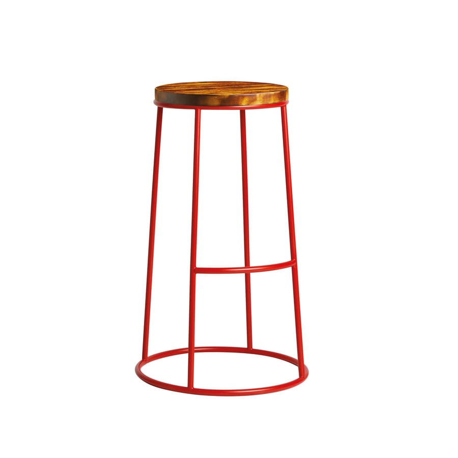 Max 75 High Stool - Red - Rustic Aged Wooden Seat Pad.