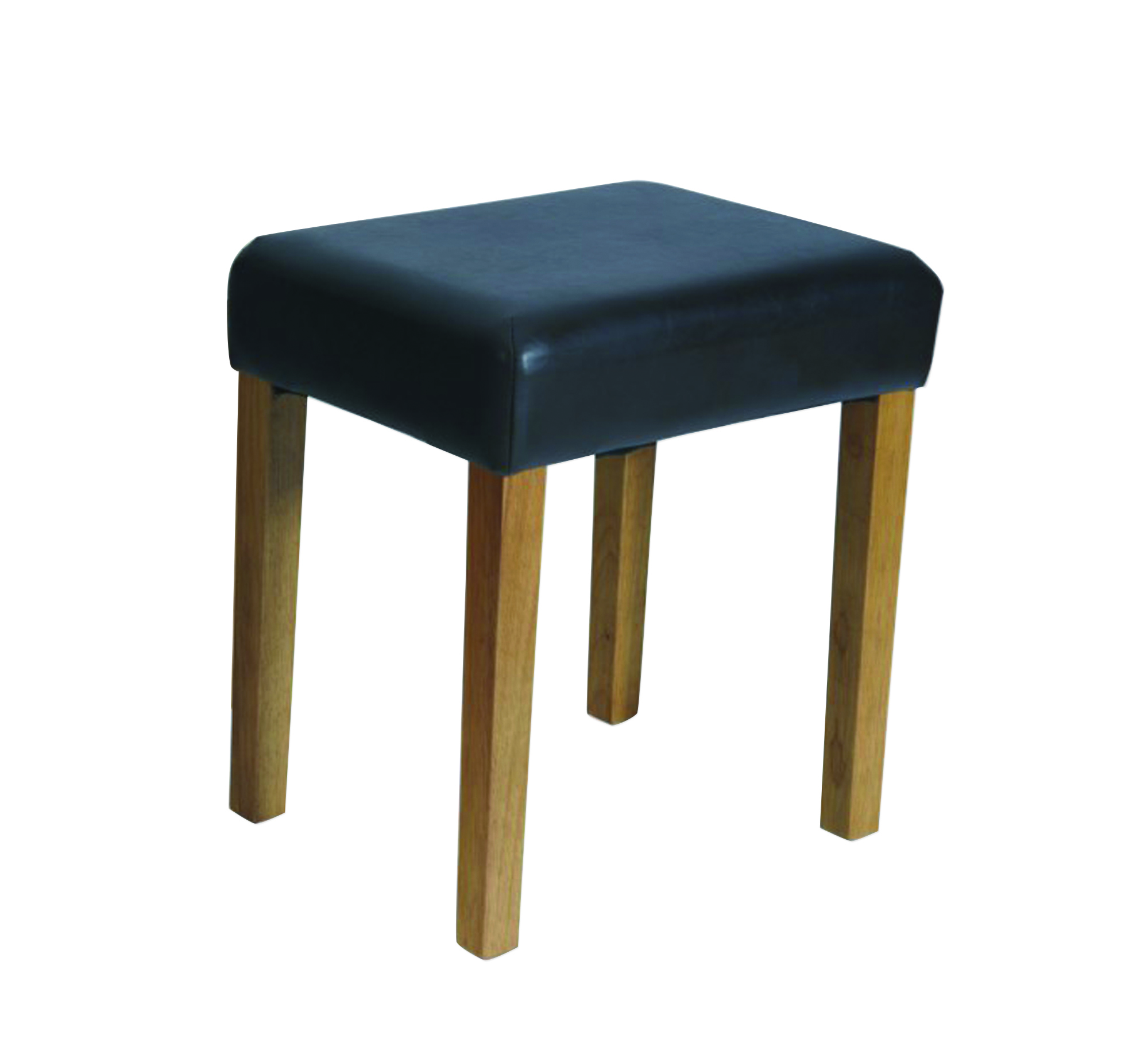 Furry brown faux leather stool with stained wood leg