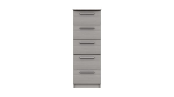 Midas Five Drawer Narrow Chest - Light Grey Woodgrain