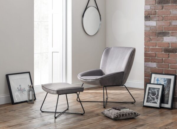 Yuko Velvet Accent Chair Stool - Grey