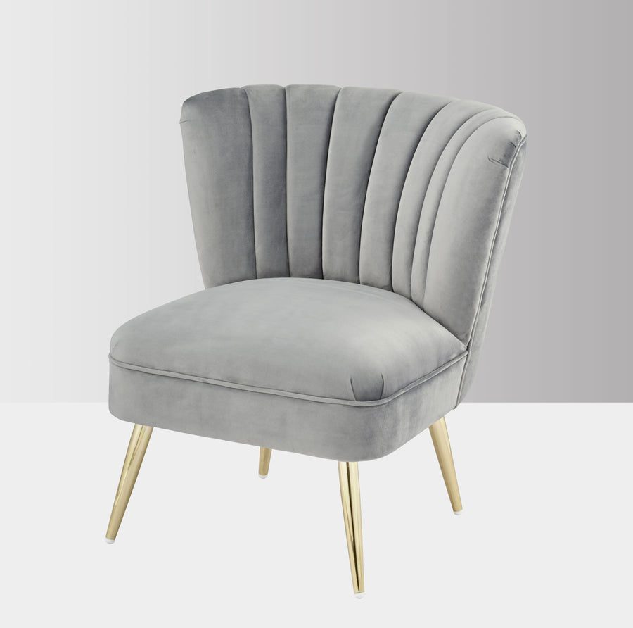 Point Velvet Occasional Chair With Gold Plated Legs - Cool Grey