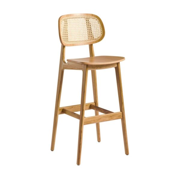 Tunesh Barstool - Natural Oak - Natural Rattan Back.