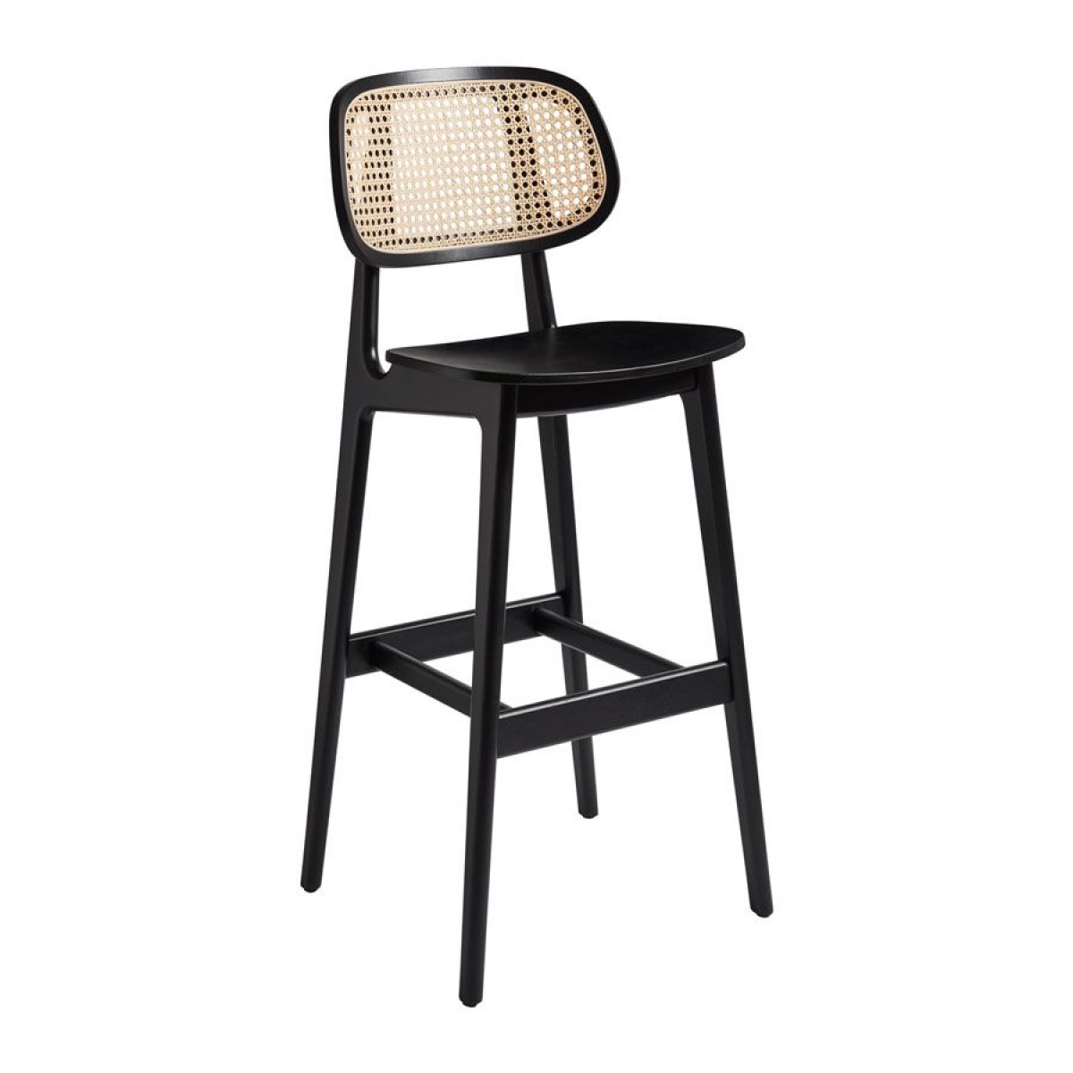 Tunesh Bar Stool - Satin Black - Natural Rattan Back