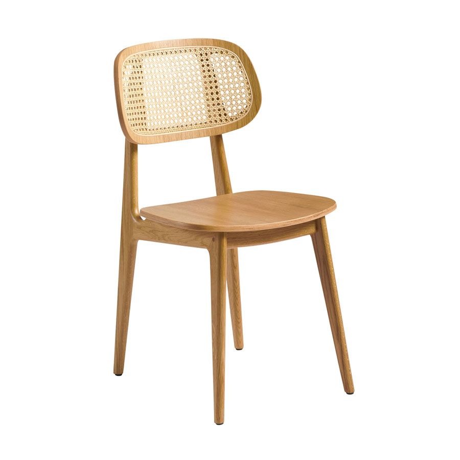 Tenish Side Chair - Natural Oak - Natural Rattan Back.