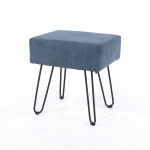 Furry Blue Fabric Rectangular Stool Black Metal Legs.