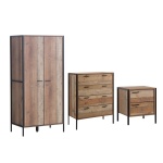 Sevvon 3 Piece Bedroom Set 2 Door Wardrobe Rustic Oak