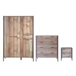 Sevvon 3 Piece Bedroom Set 4 Door Wardrobe Rustic Oak