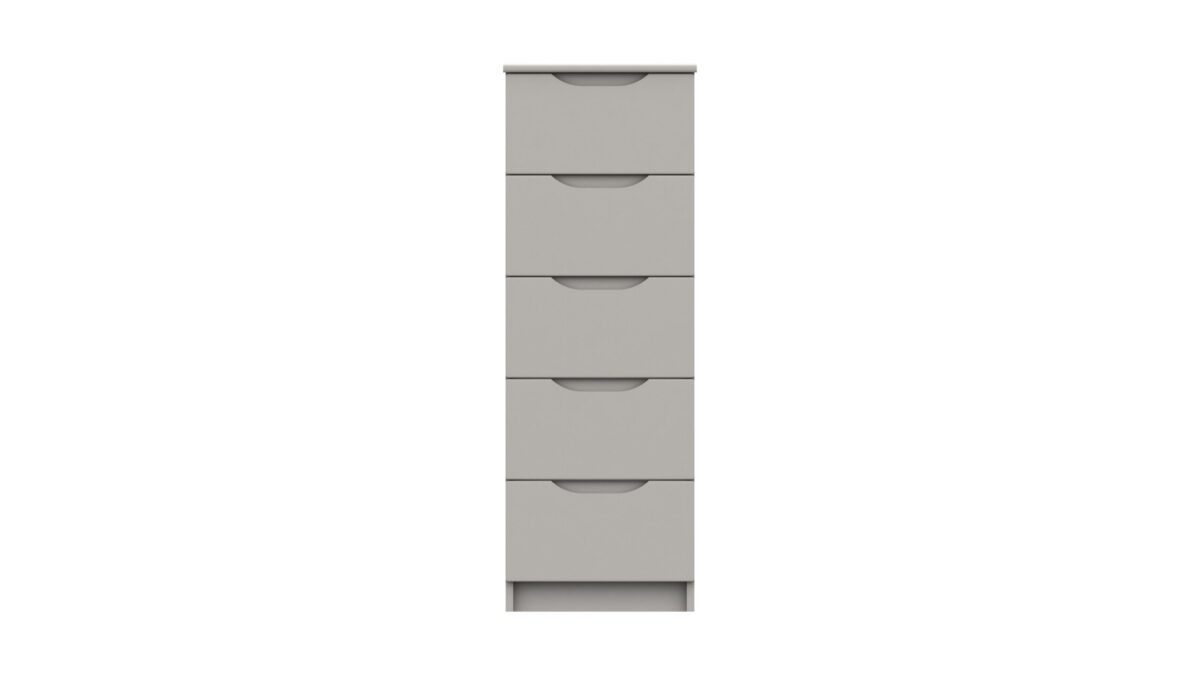 Sinata Gloss 5 Drawer Narrow Chest - Light Grey Gloss