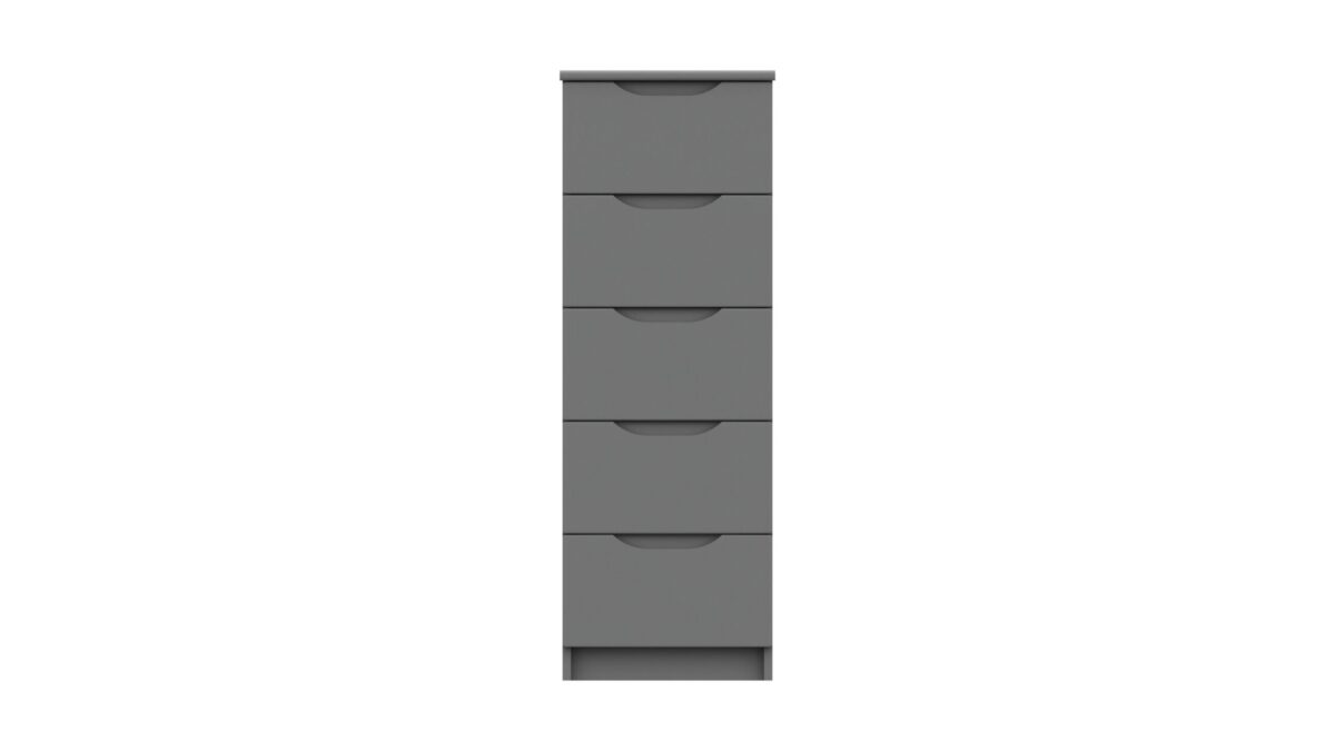 Sinata Gloss 5 Drawer Narrow Chest - Dust Grey Gloss