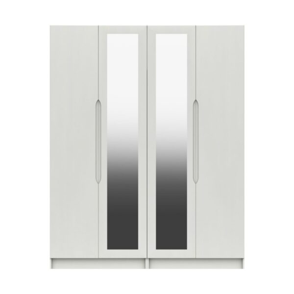 Sinata Tall Four Door Gloss Mirror Wardrobe - White Gloss