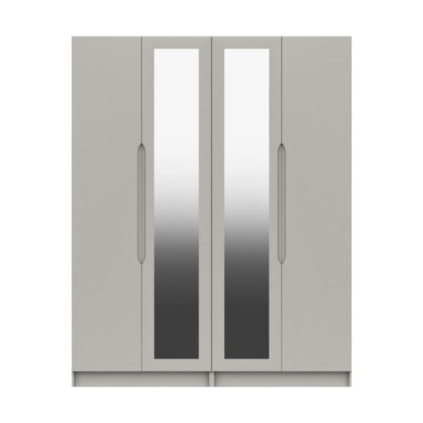 Sinata Tall Four Door Gloss Mirror Wardrobe - Light Grey Gloss