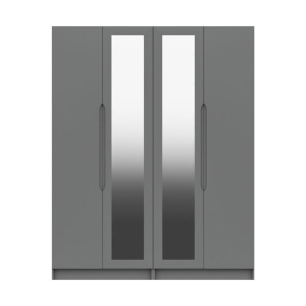 Sinata Tall Four Door Gloss Mirror Wardrobe - Dust Grey Gloss