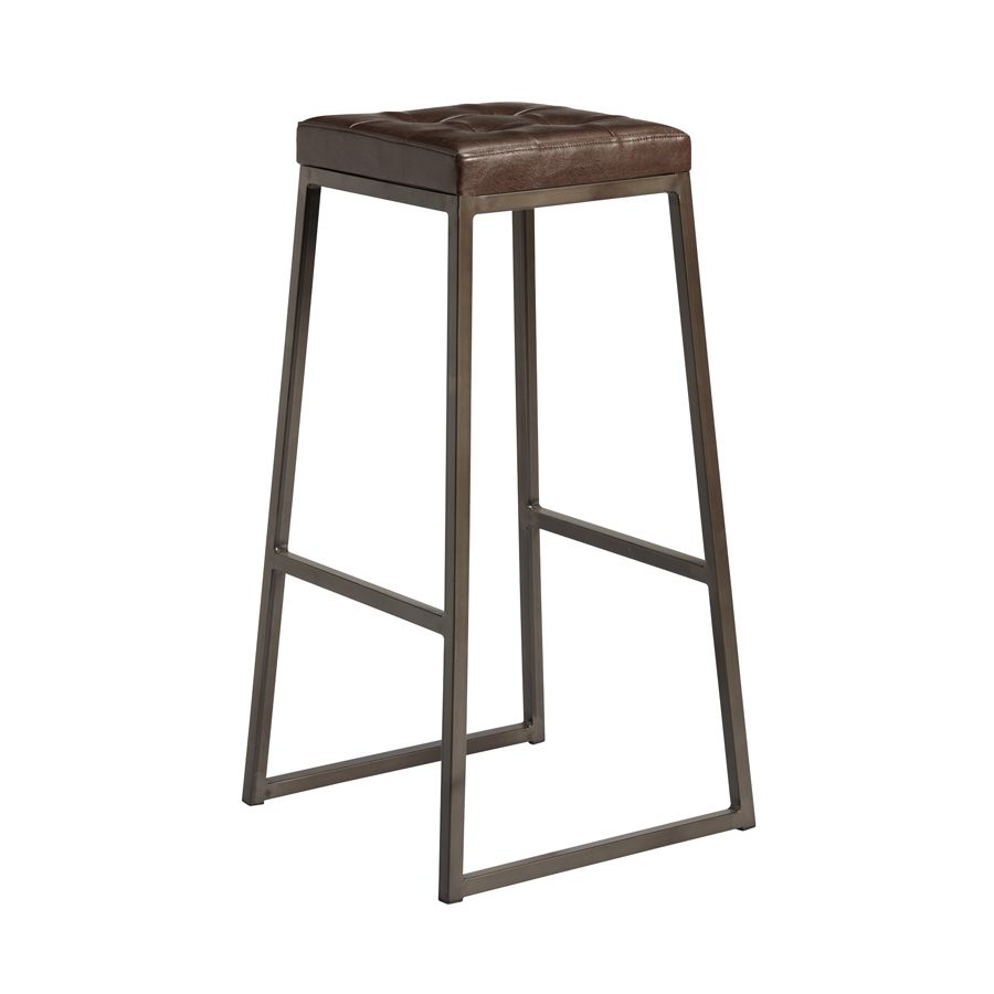 Style High Stool Lacquered metal frame - Vintage Brown Seat Pad.
