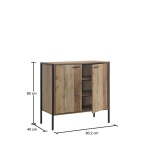 Kretin 2 Door Rustic Oak Sideboard with Black Metal Frame