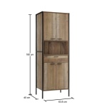 Kretin Tall Storage Cabinet Rustic Oak with Black Metal Frame