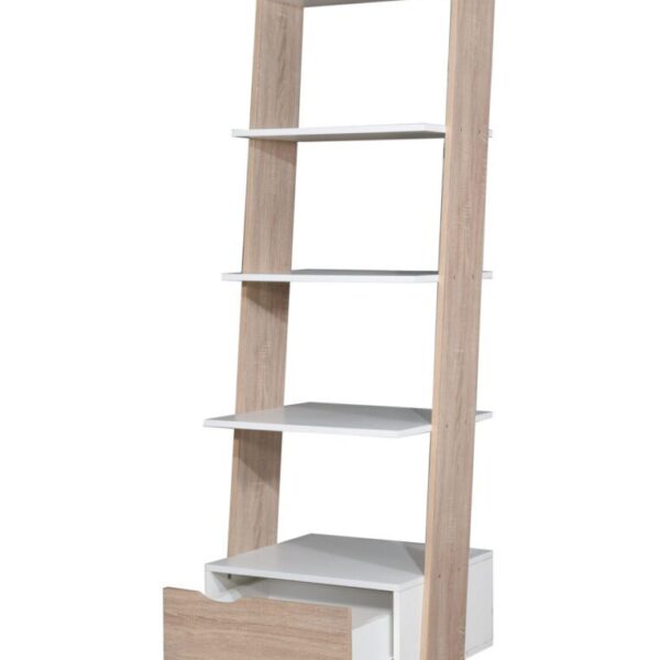 Dunort Ladder Bookcase With Drawer White & Sonoma Oak