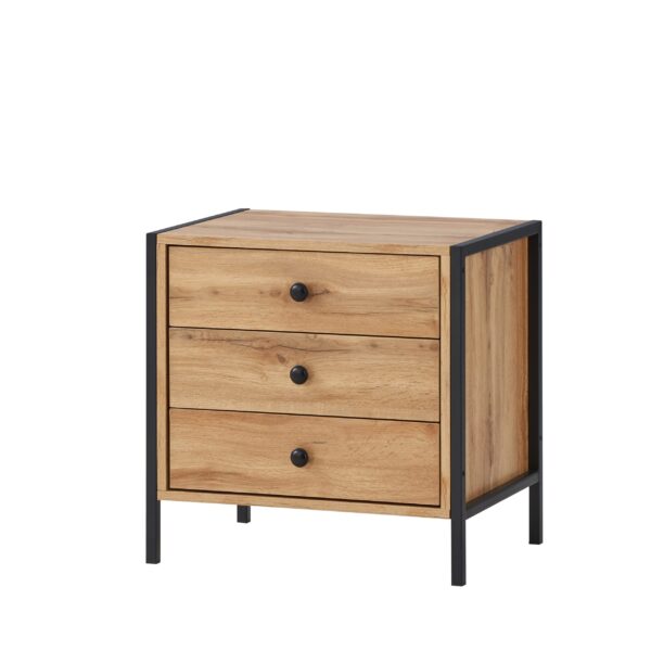 Kahra Nightstand With Three Drawers Wotan Oak.