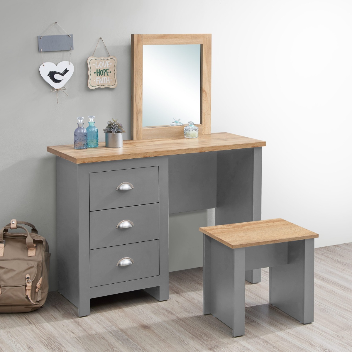 Cisnon Light Grey Dressing Table 3 Drawer Light Grey