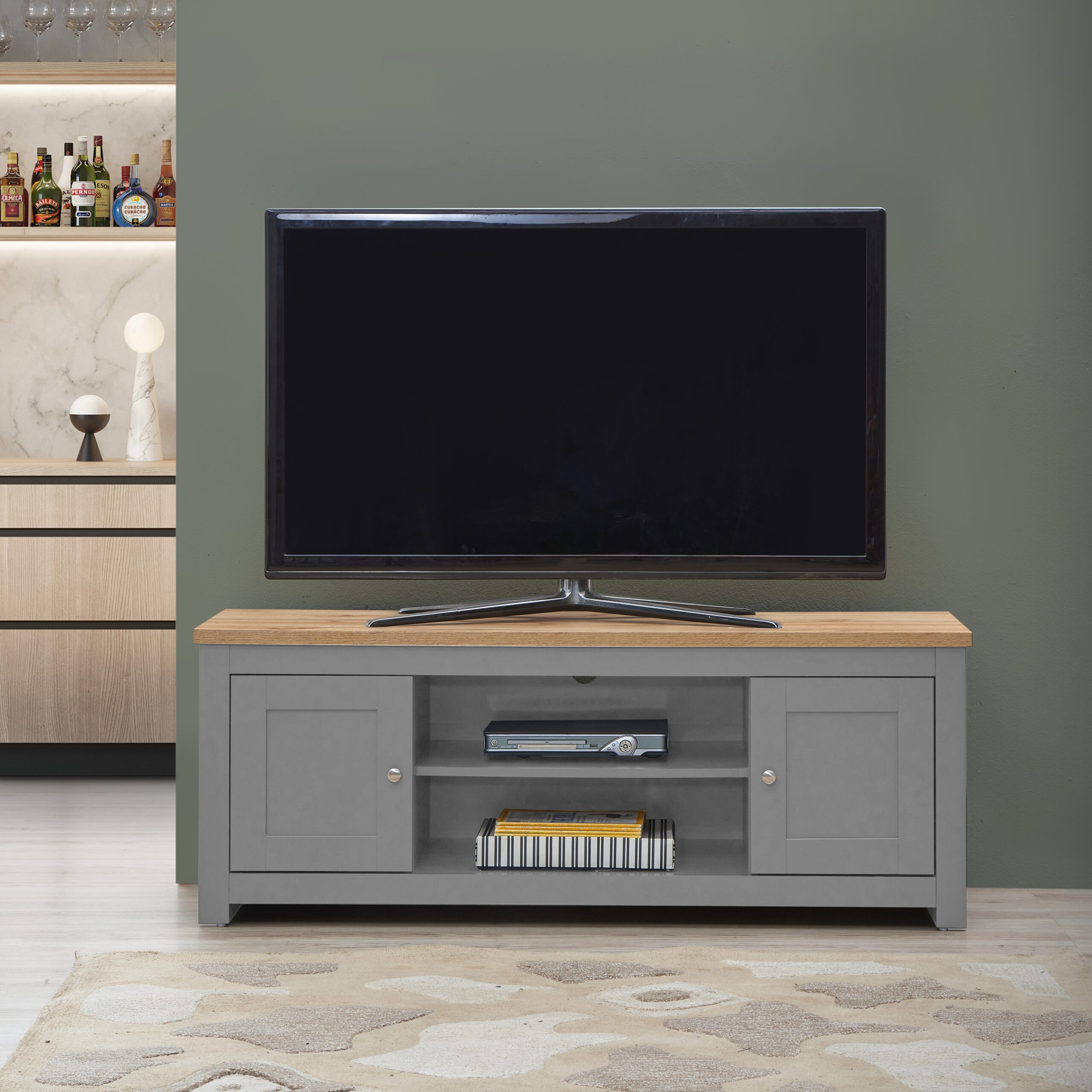 Cisnon Light Grey TV Unit 2 Doors 1 Shelf Light Grey