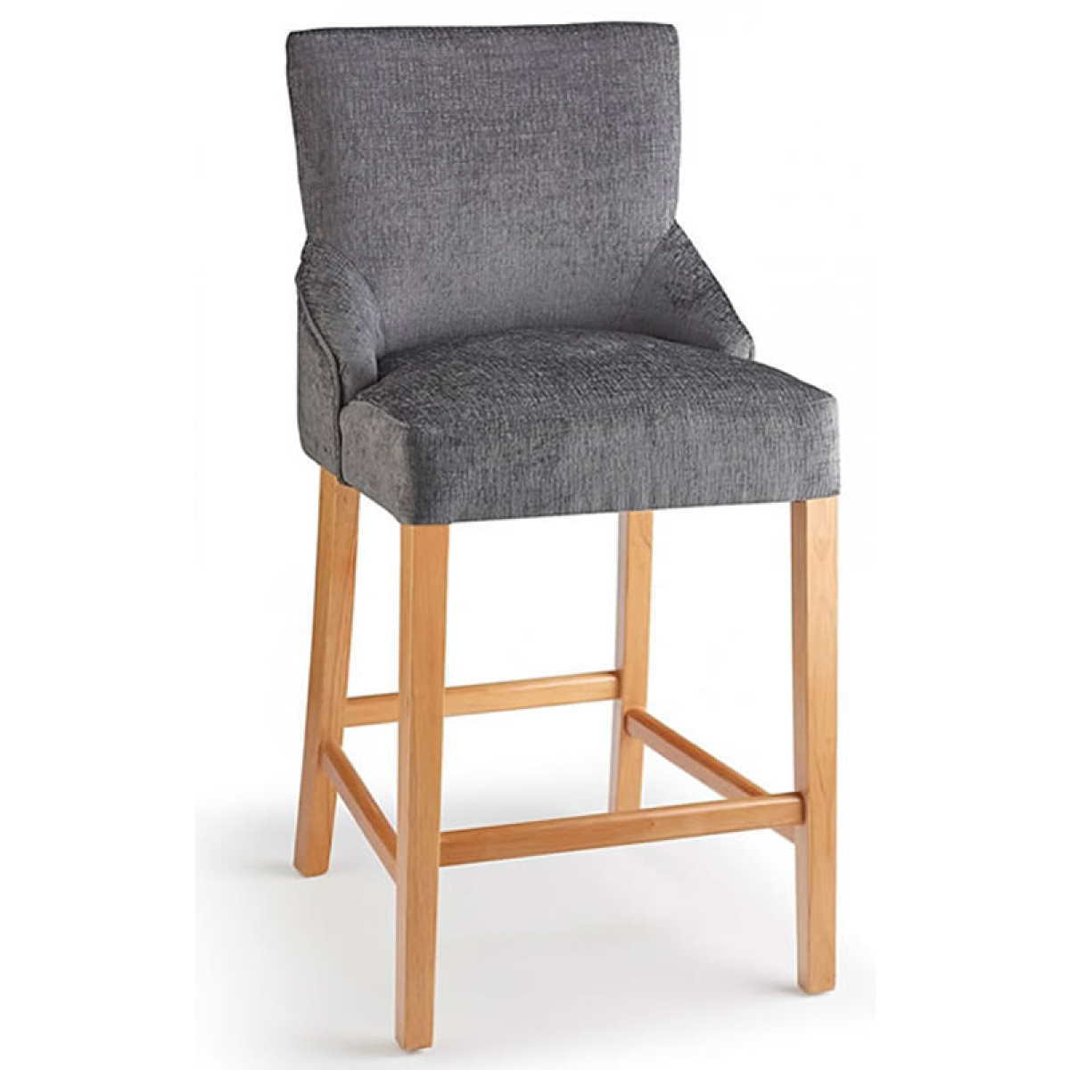 Vandora Oak Wood Bar Stool Fabric Grey