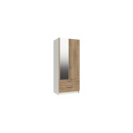 Wister Two Door Two Draw Mirror Wardrobe - White Rustic Oak