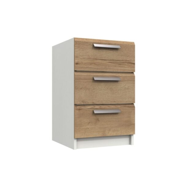 Wister Three Drawer Bedside Table - White Rustic Oak