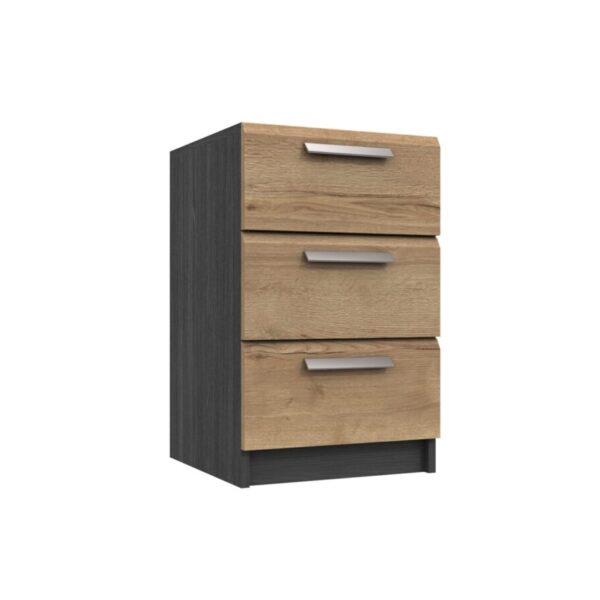 Wister Three Drawer Bedside Table - Graphite Rustic Oak