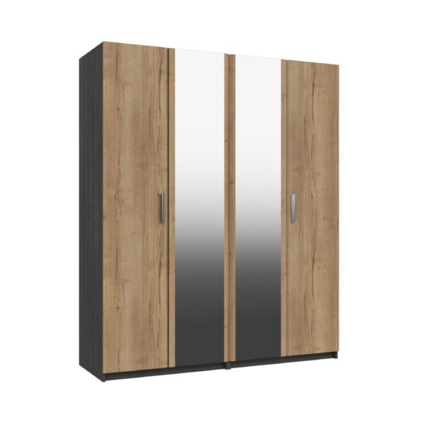Wister Four Door Mirror Wardrobe - Graphite Rustic Oak