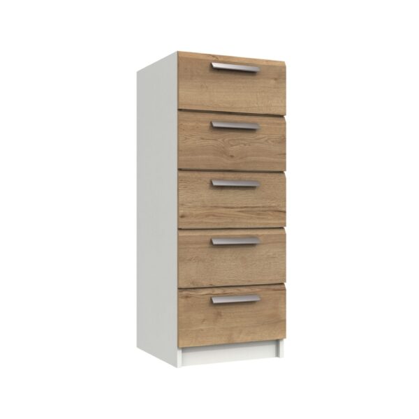 Wister Narrow Five Drawer Chest - White Rustic Oak