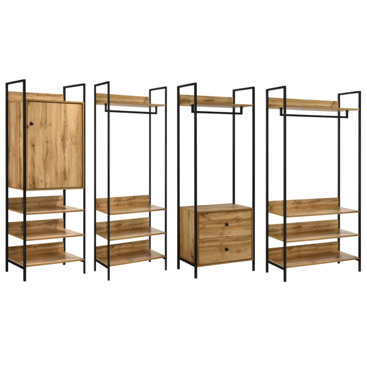 Cahra 4 Piece Bedroom Furniture Set Open Wardrobes Oak