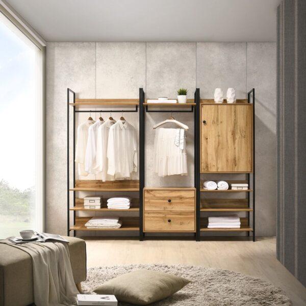 Cahra 3 Piece Bedroom Furniture Set Open Wardrobes Oak