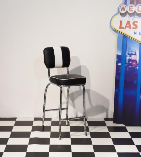 Depone 50'S Tall Black White Breakfast Bar Stool Chair Chrome Frame