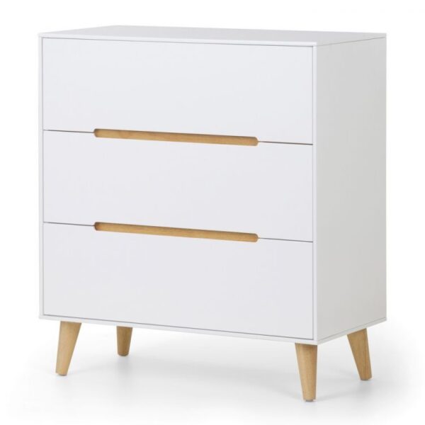 Basoni 3 Drawer Wide Bedroom Chest Scandinavian White Oak Legs