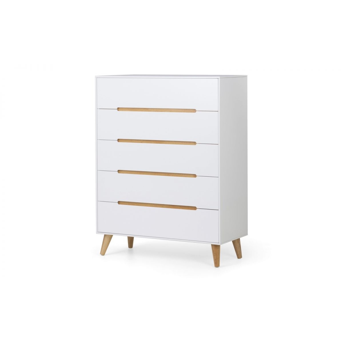 Basoni 5 Drawer Wide Bedroom Chest Scandinavian White Oak Legs