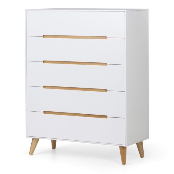 Basoni 5 Drawer Wide Bedroom Chest Scandinavian White Oak Legs